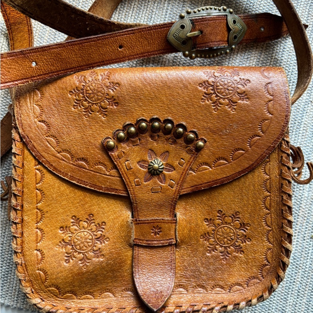 Vintage Genuine Brown Leather Crossbody Bag